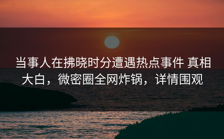 当事人在拂晓时分遭遇热点事件 真相大白，微密圈全网炸锅，详情围观