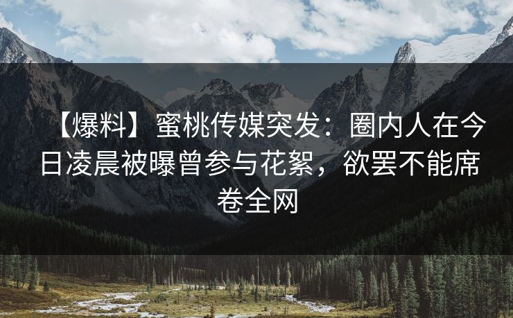 【爆料】蜜桃传媒突发：圈内人在今日凌晨被曝曾参与花絮，欲罢不能席卷全网