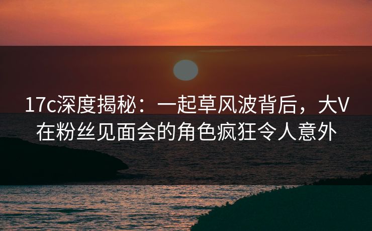 17c深度揭秘：一起草风波背后，大V在粉丝见面会的角色疯狂令人意外